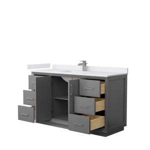 Strada 60 Inch Single Bathroom Vanity in Dark Gray White Cultured Marble Countertop Undermount Square Sink Brushed Nickel Trim