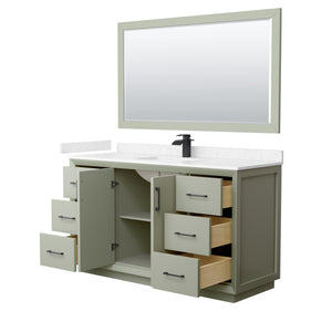 Strada 60 Inch Single Bathroom Vanity in Light Green Carrara Cultured Marble Countertop Undermount Square Sink Matte Black Trim 58 Inch Mirror