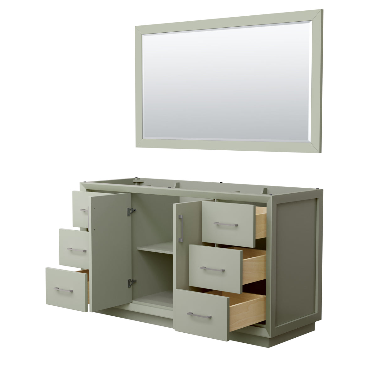 Strada 60 Inch Single Bathroom Vanity in Light Green No Countertop No Sink Brushed Nickel Trim 58 Inch Mirror