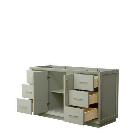 Strada 60 Inch Single Bathroom Vanity in Light Green No Countertop No Sink Satin Bronze Trim