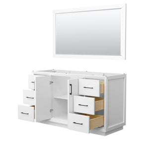 Strada 60 Inch Single Bathroom Vanity in White No Countertop No Sink Matte Black Trim 58 Inch Mirror