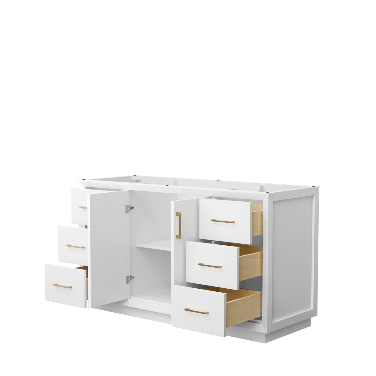 Strada 60 Inch Single Bathroom Vanity in White No Countertop No Sink Satin Bronze Trim