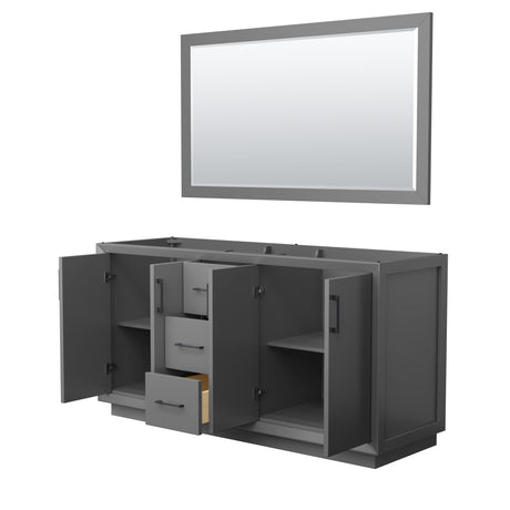 Strada 66 Inch Double Bathroom Vanity in Dark Gray No Countertop No Sink Matte Black Trim 58 Inch Mirror