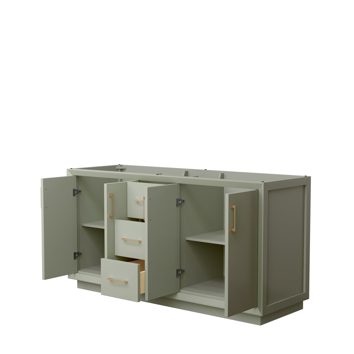 Strada 66 Inch Double Bathroom Vanity in Light Green No Countertop No Sink Satin Bronze Trim