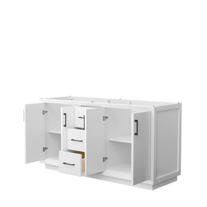Strada 66 Inch Double Bathroom Vanity in White No Countertop No Sink Matte Black Trim