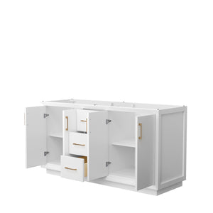 Strada 66 Inch Double Bathroom Vanity in White No Countertop No Sink Satin Bronze Trim