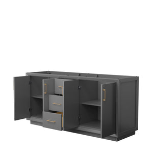 Strada 72 Inch Double Bathroom Vanity in Dark Gray No Countertop No Sink Satin Bronze Trim