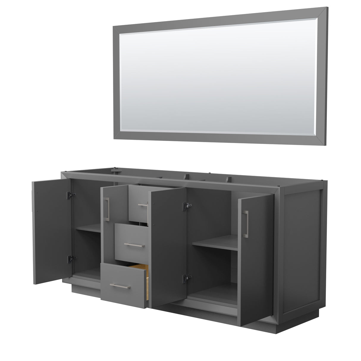 Strada 72 Inch Double Bathroom Vanity in Dark Gray No Countertop No Sink Brushed Nickel Trim 70 Inch Mirror