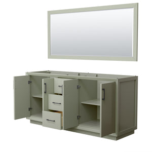 Strada 72 Inch Double Bathroom Vanity in Light Green No Countertop No Sink Matte Black Trim 70 Inch Mirror