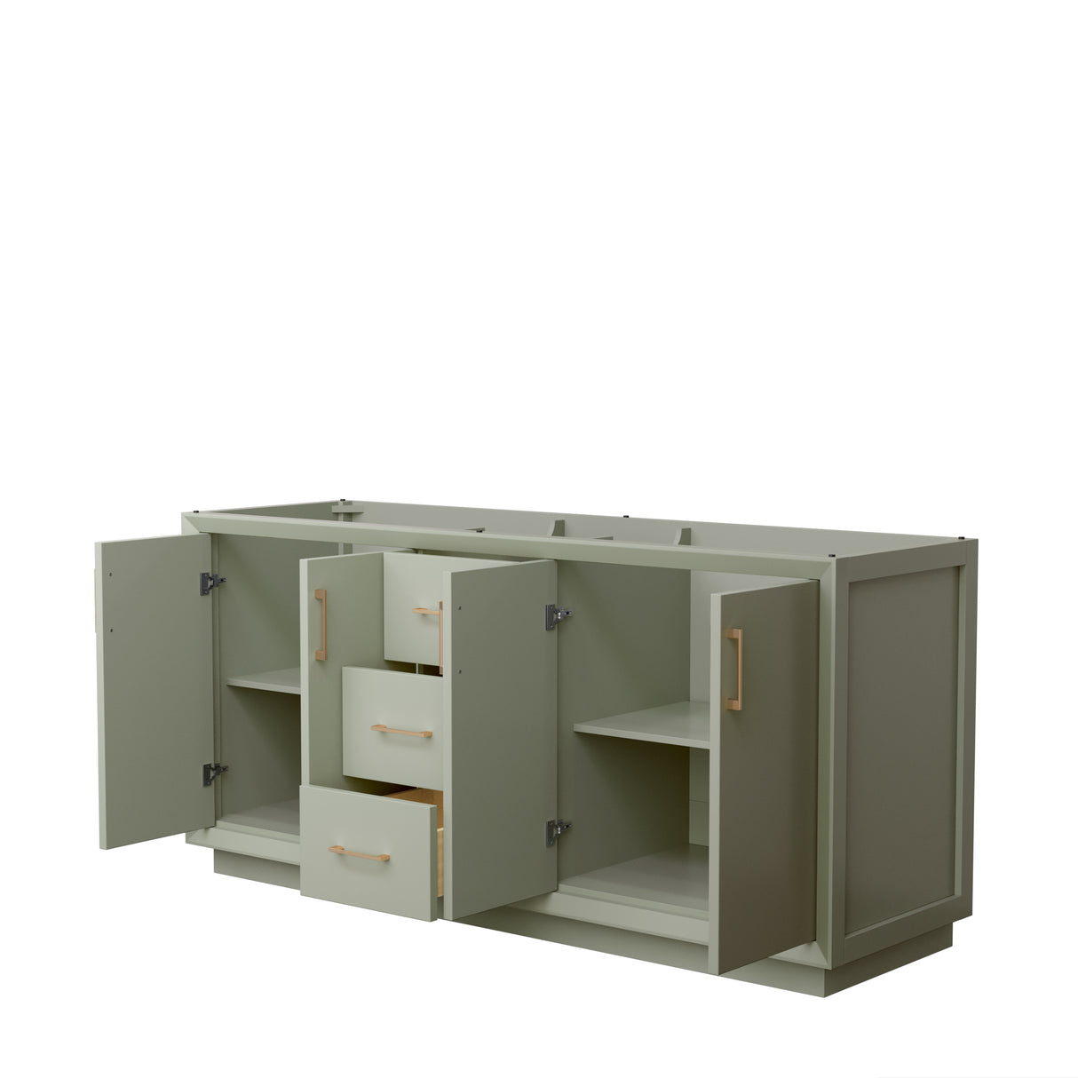 Strada 72 Inch Double Bathroom Vanity in Light Green No Countertop No Sink Satin Bronze Trim