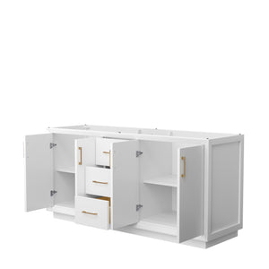 Strada 72 Inch Double Bathroom Vanity in White No Countertop No Sink Satin Bronze Trim