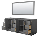 Strada 84 Inch Double Bathroom Vanity in Dark Gray No Countertop No Sink Satin Bronze Trim 70 Inch Mirror