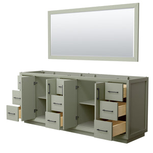 Strada 84 Inch Double Bathroom Vanity in Light Green No Countertop No Sink Matte Black Trim 70 Inch Mirror
