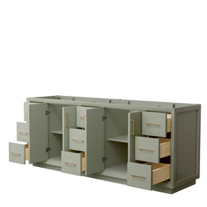 Strada 84 Inch Double Bathroom Vanity in Light Green No Countertop No Sink Satin Bronze Trim