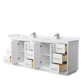 Strada 84 Inch Double Bathroom Vanity in White White Cultured Marble Countertop Undermount Square Sink Brushed Nickel Trim