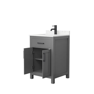 Beckett 24 Inch Single Bathroom Vanity in Dark Gray Carrara Cultured Marble Countertop Undermount Square Sink Matte Black Trim