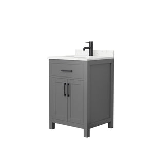 Beckett 24 Inch Single Bathroom Vanity in Dark Gray Carrara Cultured Marble Countertop Undermount Square Sink Matte Black Trim