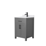 Beckett 24 Inch Single Bathroom Vanity in Dark Gray White Cultured Marble Countertop Undermount Square Sink Matte Black Trim