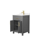 Beckett 24 Inch Single Bathroom Vanity in Dark Gray Carrara Cultured Marble Countertop Undermount Square Sink Brushed Gold Trim