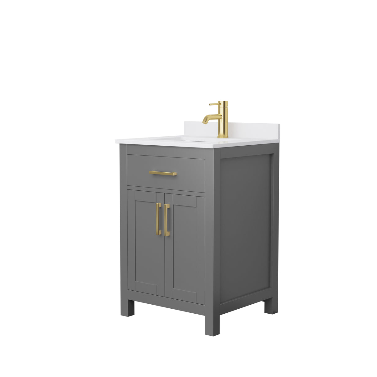 Beckett 24 Inch Single Bathroom Vanity in Dark Gray White Cultured Marble Countertop Undermount Square Sink Brushed Gold Trim