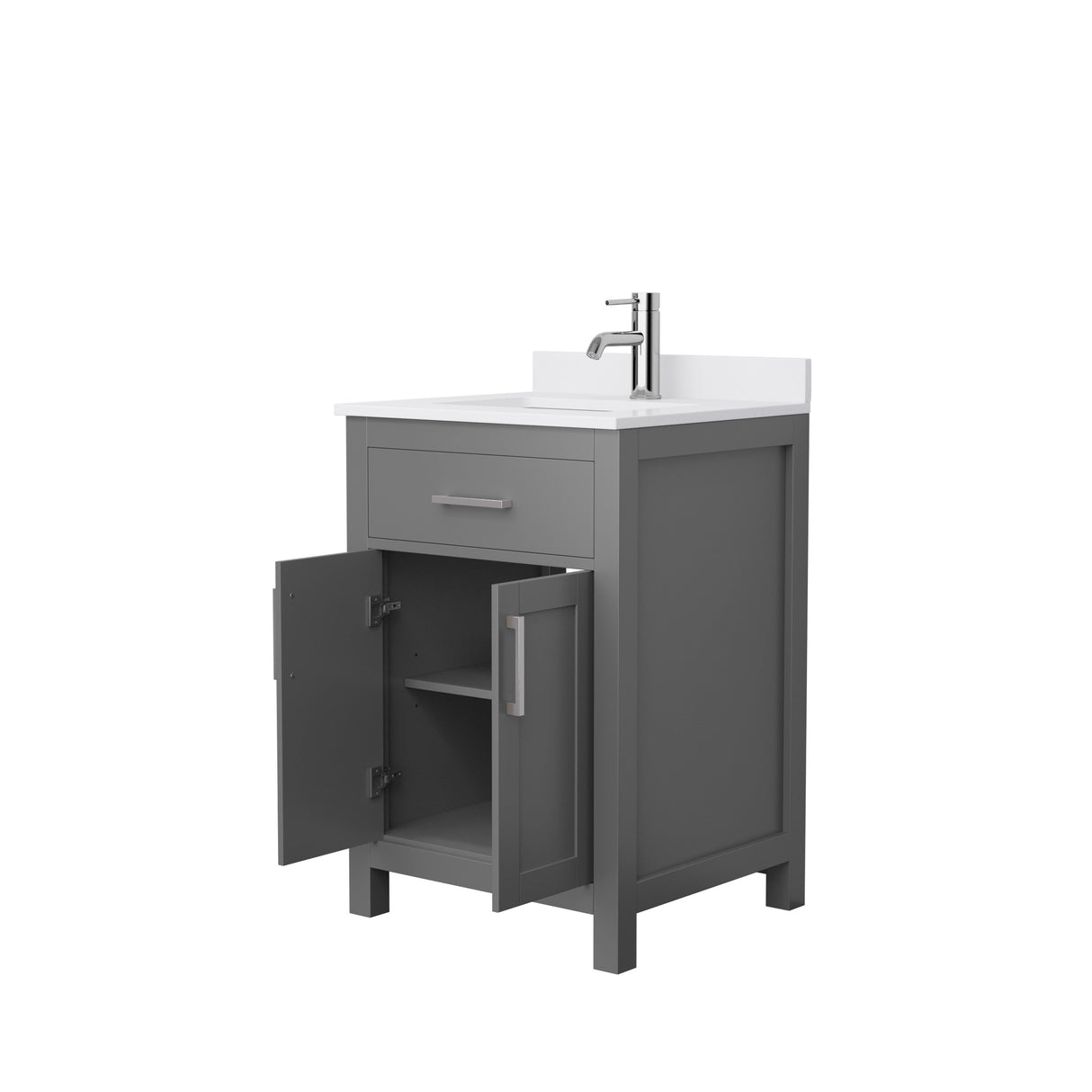 Beckett 24 Inch Single Bathroom Vanity in Dark Gray White Cultured Marble Countertop Undermount Square Sink Brushed Nickel Trim