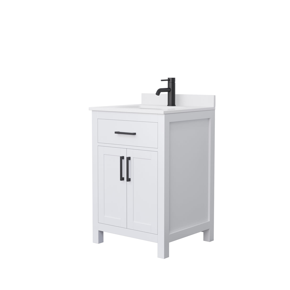 Beckett 24 Inch Single Bathroom Vanity in White White Cultured Marble Countertop Undermount Square Sink Matte Black Trim