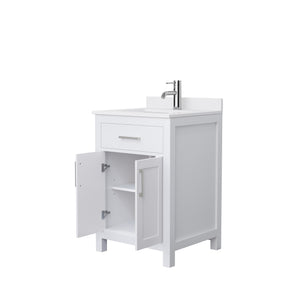 Beckett 24 Inch Single Bathroom Vanity in White White Cultured Marble Countertop Undermount Square Sink Brushed Nickel Trim