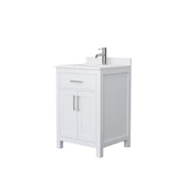 Beckett 24 Inch Single Bathroom Vanity in White White Cultured Marble Countertop Undermount Square Sink Brushed Nickel Trim