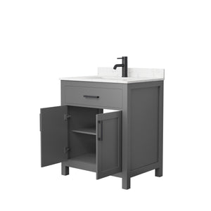 Beckett 30 Inch Single Bathroom Vanity in Dark Gray Carrara Cultured Marble Countertop Undermount Square Sink Matte Black Trim