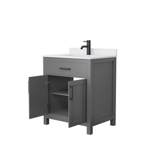 Beckett 30 Inch Single Bathroom Vanity in Dark Gray White Cultured Marble Countertop Undermount Square Sink Matte Black Trim