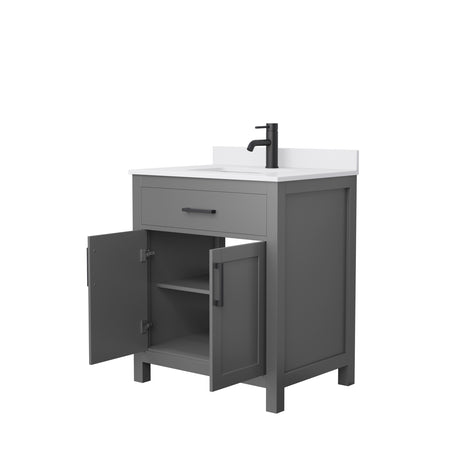 Beckett 30 Inch Single Bathroom Vanity in Dark Gray White Cultured Marble Countertop Undermount Square Sink Matte Black Trim
