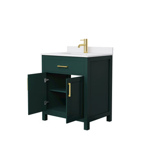 Beckett 30 Inch Single Bathroom Vanity in Green White Cultured Marble Countertop Undermount Square Sink Brushed Gold Trim