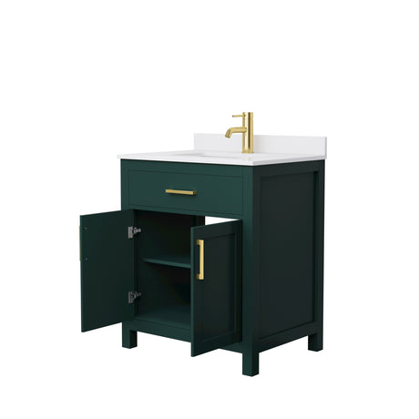 Beckett 30 Inch Single Bathroom Vanity in Green White Cultured Marble Countertop Undermount Square Sink Brushed Gold Trim