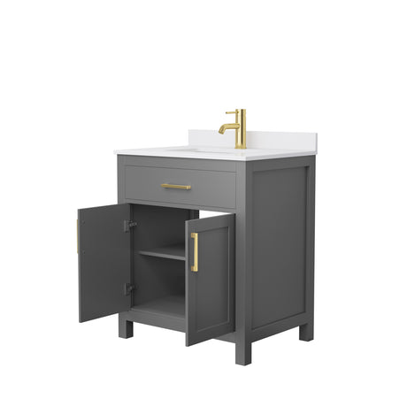Beckett 30 Inch Single Bathroom Vanity in Dark Gray White Cultured Marble Countertop Undermount Square Sink Brushed Gold Trim