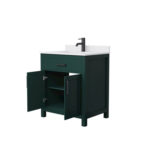 Beckett 30 Inch Single Bathroom Vanity in Green White Cultured Marble Countertop Undermount Square Sink Matte Black Trim