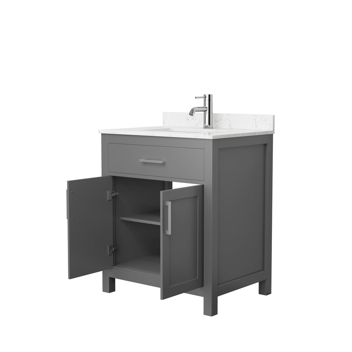 Beckett 30 Inch Single Bathroom Vanity in Dark Gray Carrara Cultured Marble Countertop Undermount Square Sink Brushed Nickel Trim