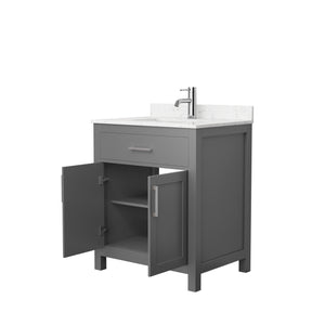 Beckett 30 Inch Single Bathroom Vanity in Dark Gray Carrara Cultured Marble Countertop Undermount Square Sink Brushed Nickel Trim
