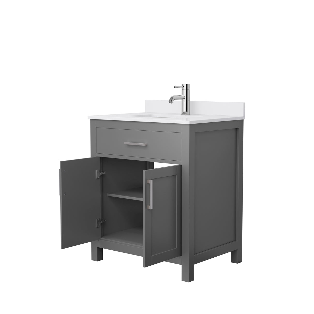 Beckett 30 Inch Single Bathroom Vanity in Dark Gray White Cultured Marble Countertop Undermount Square Sink Brushed Nickel Trim