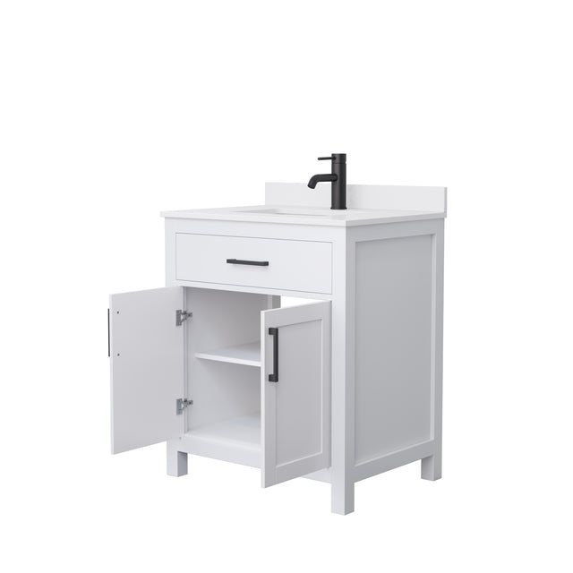 Beckett 30 Inch Single Bathroom Vanity in White White Cultured Marble Countertop Undermount Square Sink Matte Black Trim