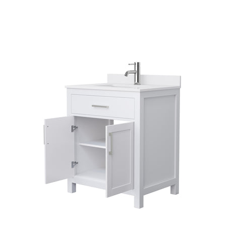Beckett 30 Inch Single Bathroom Vanity in White White Cultured Marble Countertop Undermount Square Sink Brushed Nickel Trim