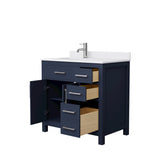 Beckett 36 Inch Single Bathroom Vanity in Dark Blue White Cultured Marble Countertop Undermount Square Sink Brushed Nickel Trim