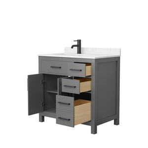 Beckett 36 Inch Single Bathroom Vanity in Dark Gray Carrara Cultured Marble Countertop Undermount Square Sink Matte Black Trim
