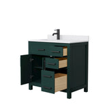 Beckett 36 Inch Single Bathroom Vanity in Green White Cultured Marble Countertop Undermount Square Sink Matte Black Trim