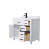 Beckett 36 Inch Single Bathroom Vanity in White White Cultured Marble Countertop Undermount Square Sink Matte Black Trim