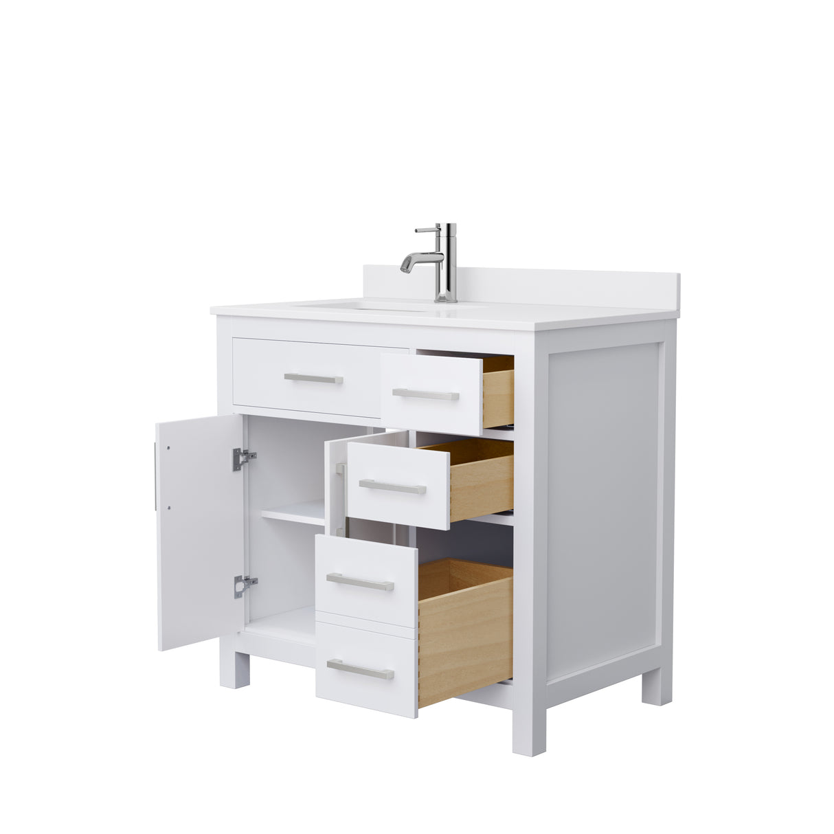 Beckett 36 Inch Single Bathroom Vanity in White White Cultured Marble Countertop Undermount Square Sink Brushed Nickel Trim