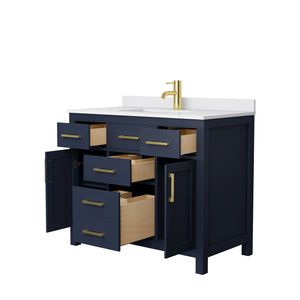 Beckett 42 Inch Single Bathroom Vanity in Dark Blue White Cultured Marble Countertop Undermount Square Sink No Mirror