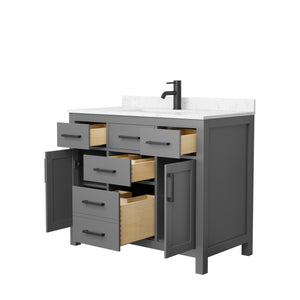 Beckett 42 Inch Single Bathroom Vanity in Dark Gray Carrara Cultured Marble Countertop Undermount Square Sink Matte Black Trim