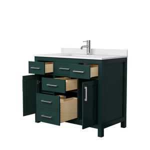 Beckett 42 Inch Single Bathroom Vanity in Green White Cultured Marble Countertop Undermount Square Sink Brushed Nickel Trim