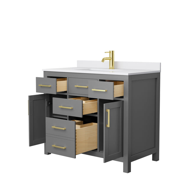 Beckett 42 Inch Single Bathroom Vanity in Dark Gray White Cultured Marble Countertop Undermount Square Sink Brushed Gold Trim