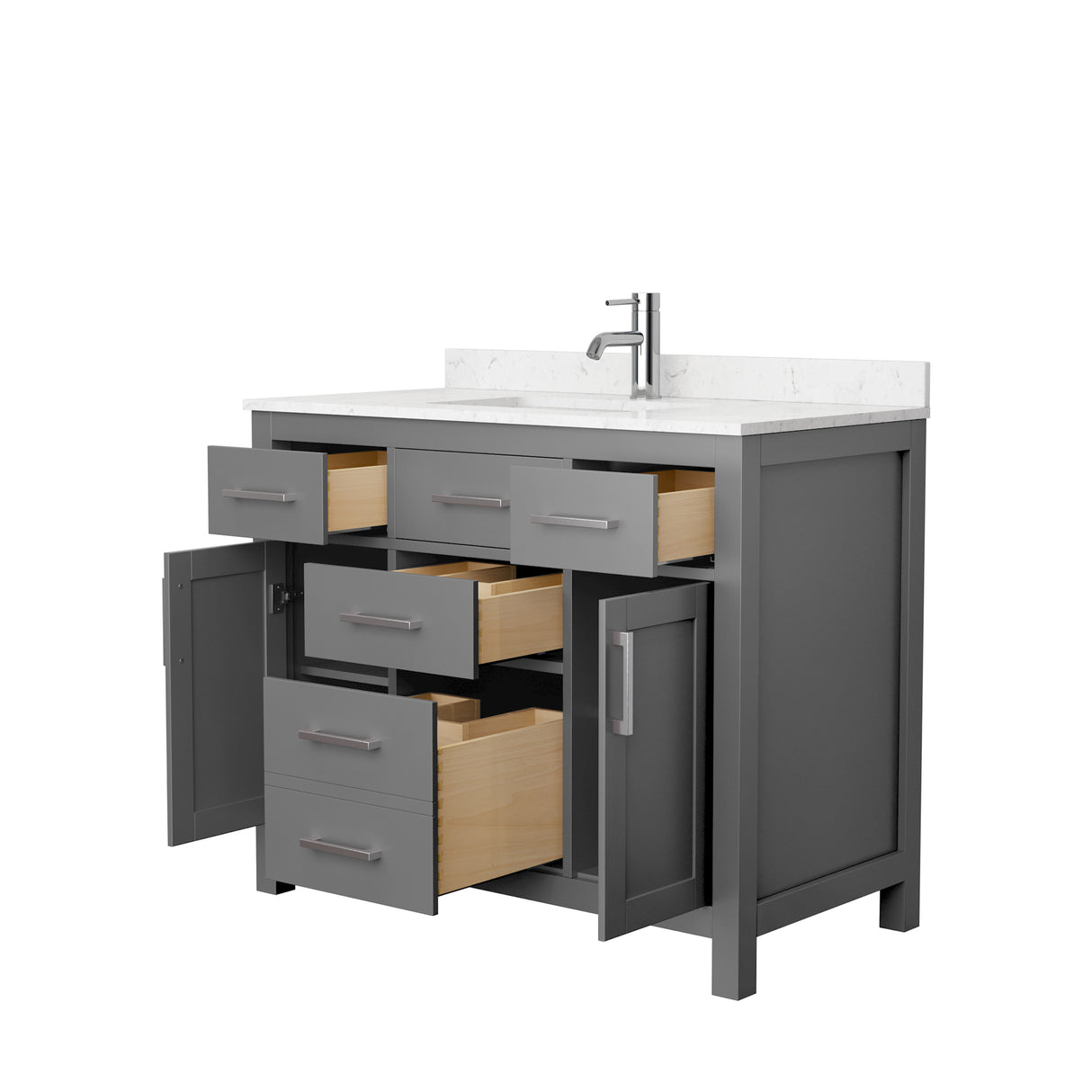 Beckett 42 Inch Single Bathroom Vanity in Dark Gray Carrara Cultured Marble Countertop Undermount Square Sink No Mirror